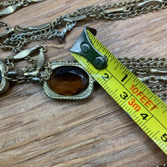 Sarah Coventry Vintage Multi Chain Gold Tone Amber Topez Glass Stone Necklace - Picture 6 of 6